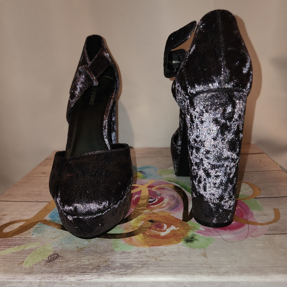 Lavender velvet platforms